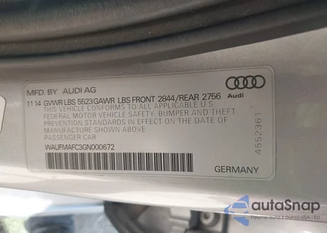 2016 Audi A6 3.0 Tdi Premium Plus z USA, uszkodzony, nr VIN WAUFMAFC3GN000672